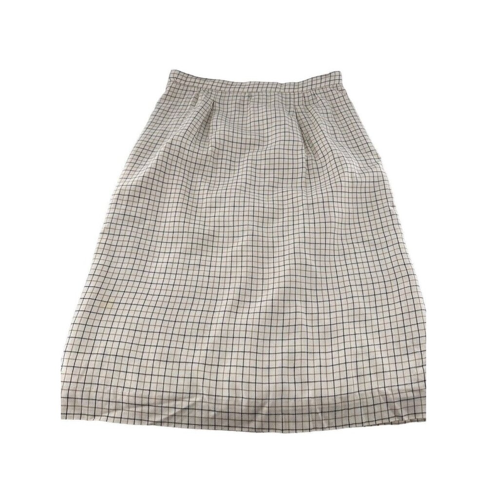 Vtg Liz Claiborne Beige Black Checkered Rayon Midi Skirt Size 12 Academia Money - Picture 6 of 13